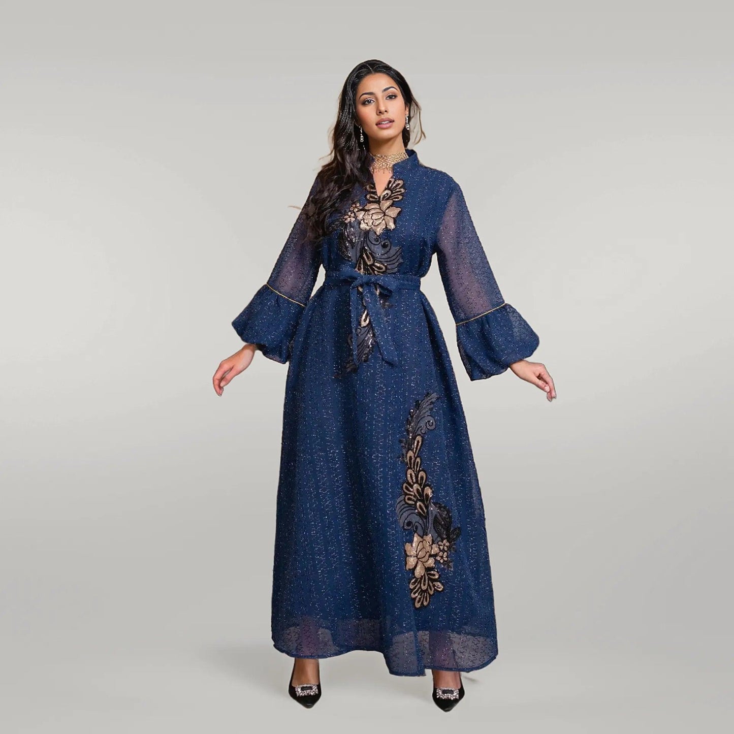 Casual/Party Wear Kaftan Dress with Floral Embroidery