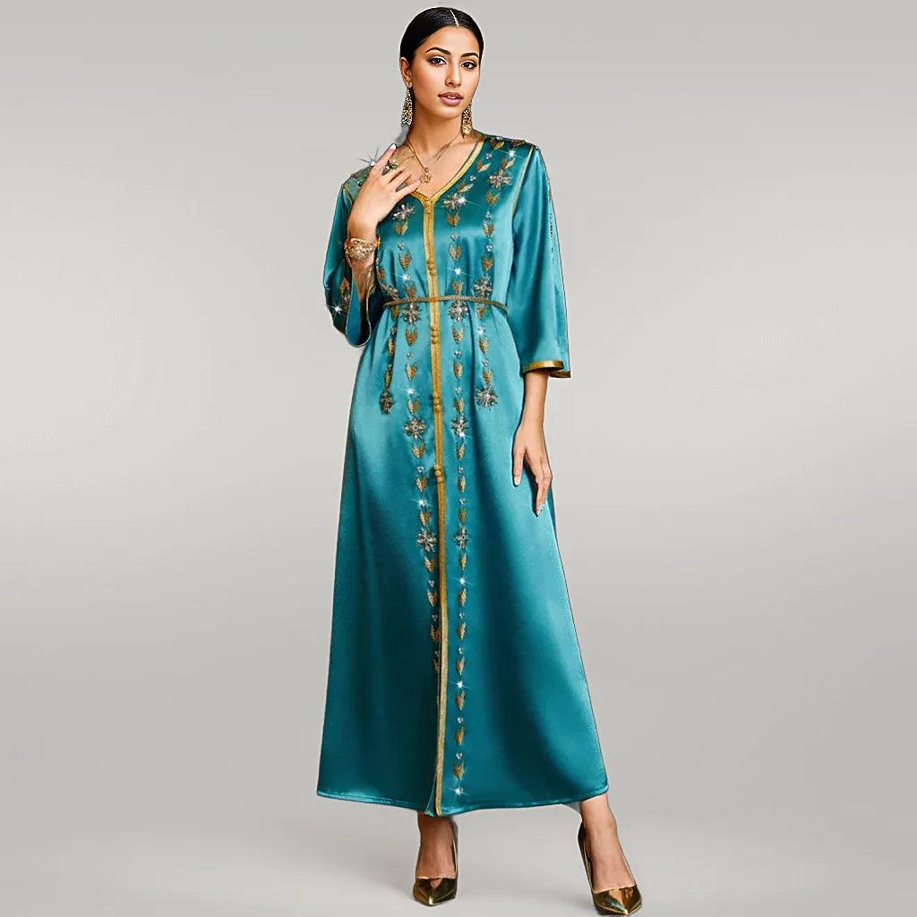 Luxurious Satin Kaftan Party Wear with Rhinestones