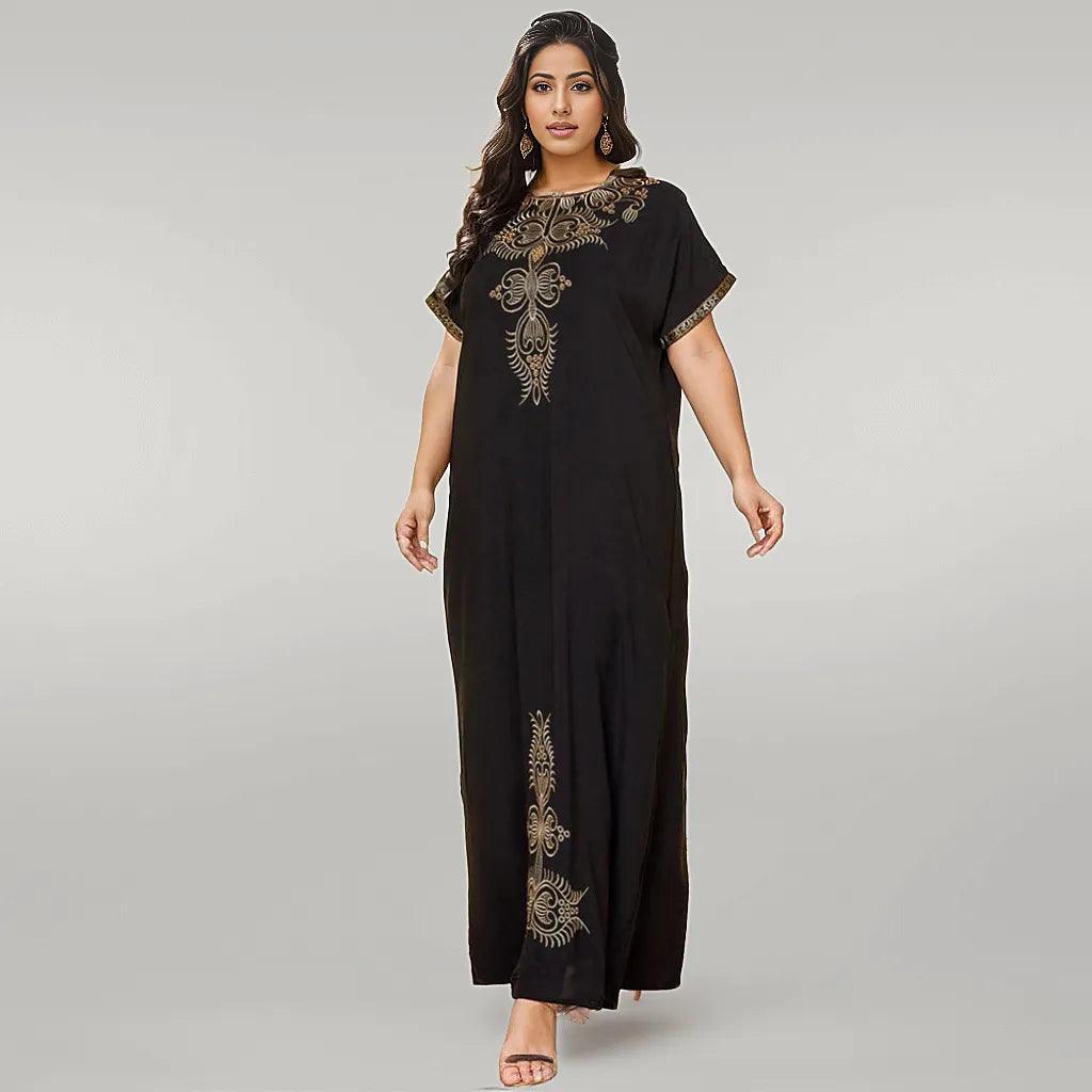 Loose Jalabiya Kaftan Black with Golden Embroidery