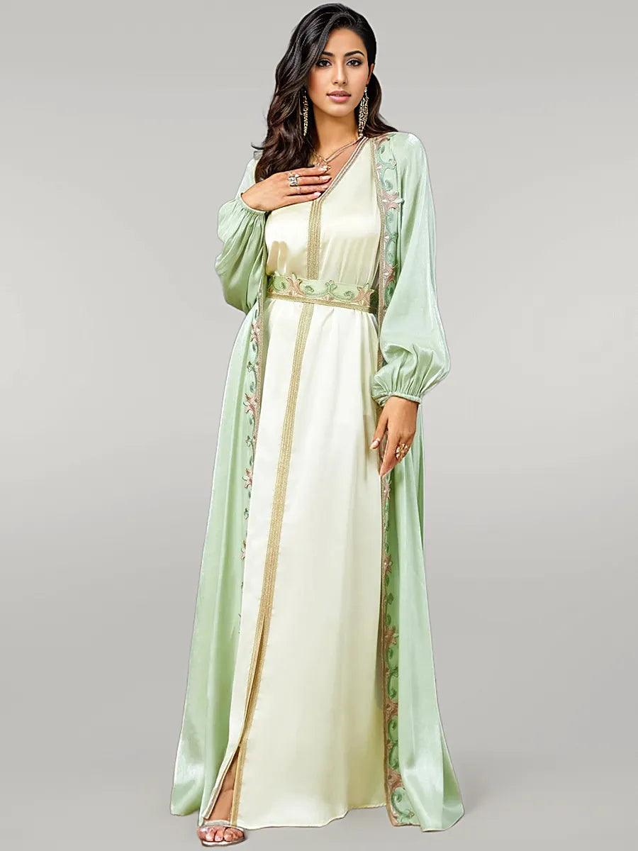 2 Piece Beautiful Kaftan Set with Floral Embroidery and Inner