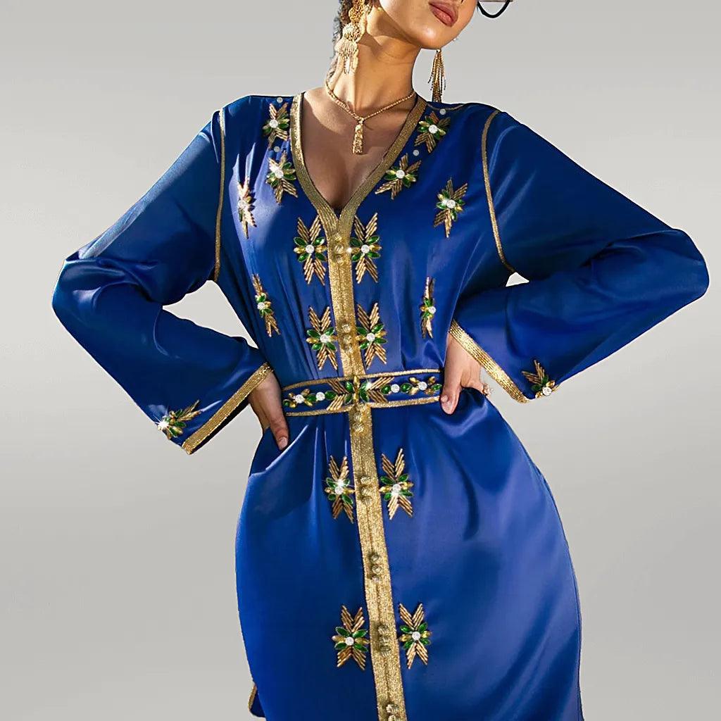 Rhinestone Embroidery Kaftan Party Wear