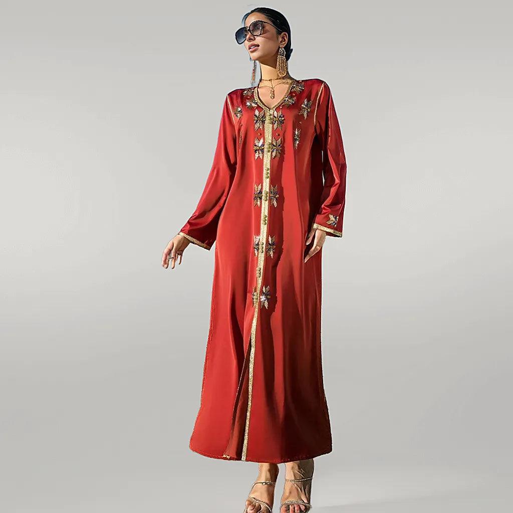 Rhinestone Embroidery Kaftan Party Wear