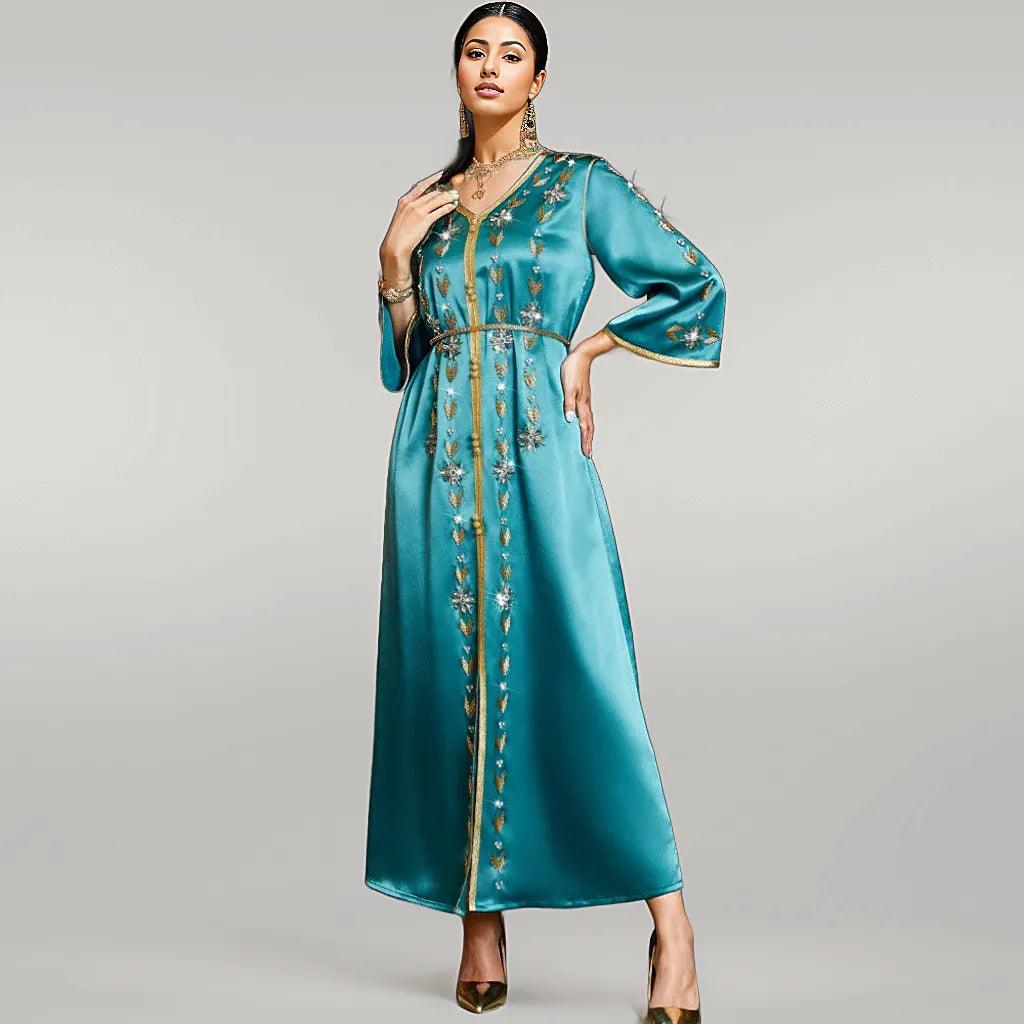 Luxurious Satin Kaftan Party Wear with Rhinestones