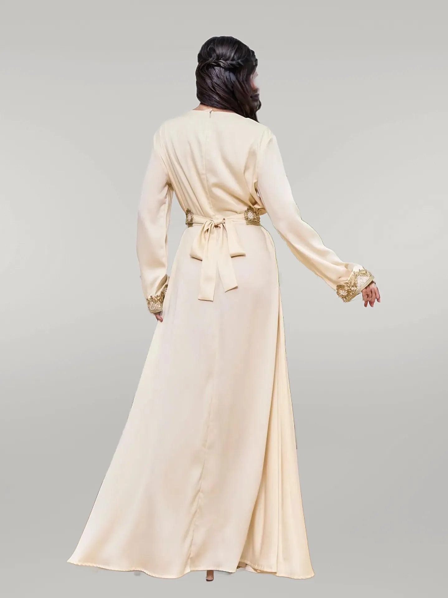 Party Wear Apricot Kaftan with Sophisticated Golden Embroidery