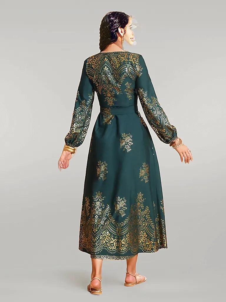 فستان أخضر مع تطريز ذهبي لملابس حفلات العيد/رمضان