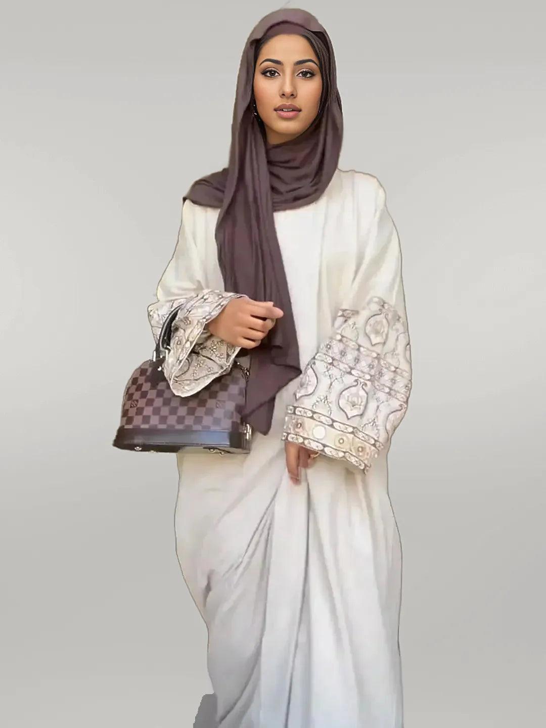 White Abaya with Intricate Sleeve Work