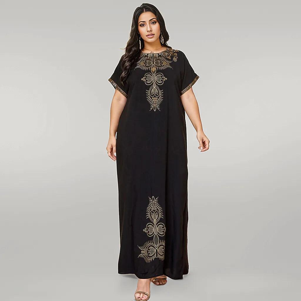 Loose Jalabiya Kaftan Black with Golden Embroidery