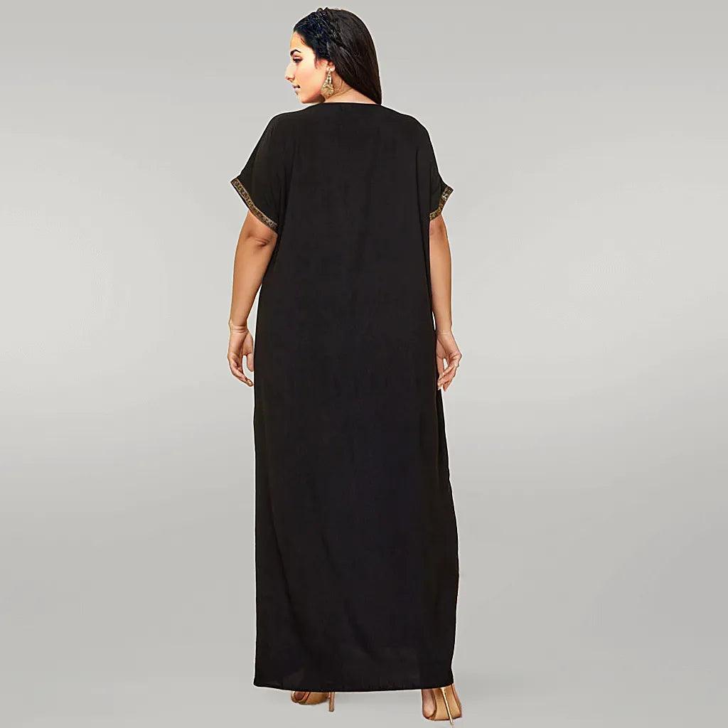 Loose Jalabiya Kaftan Black with Golden Embroidery