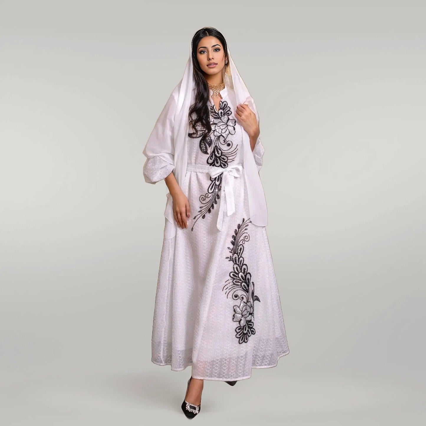 Casual/Party Wear Kaftan Dress with Floral Embroidery
