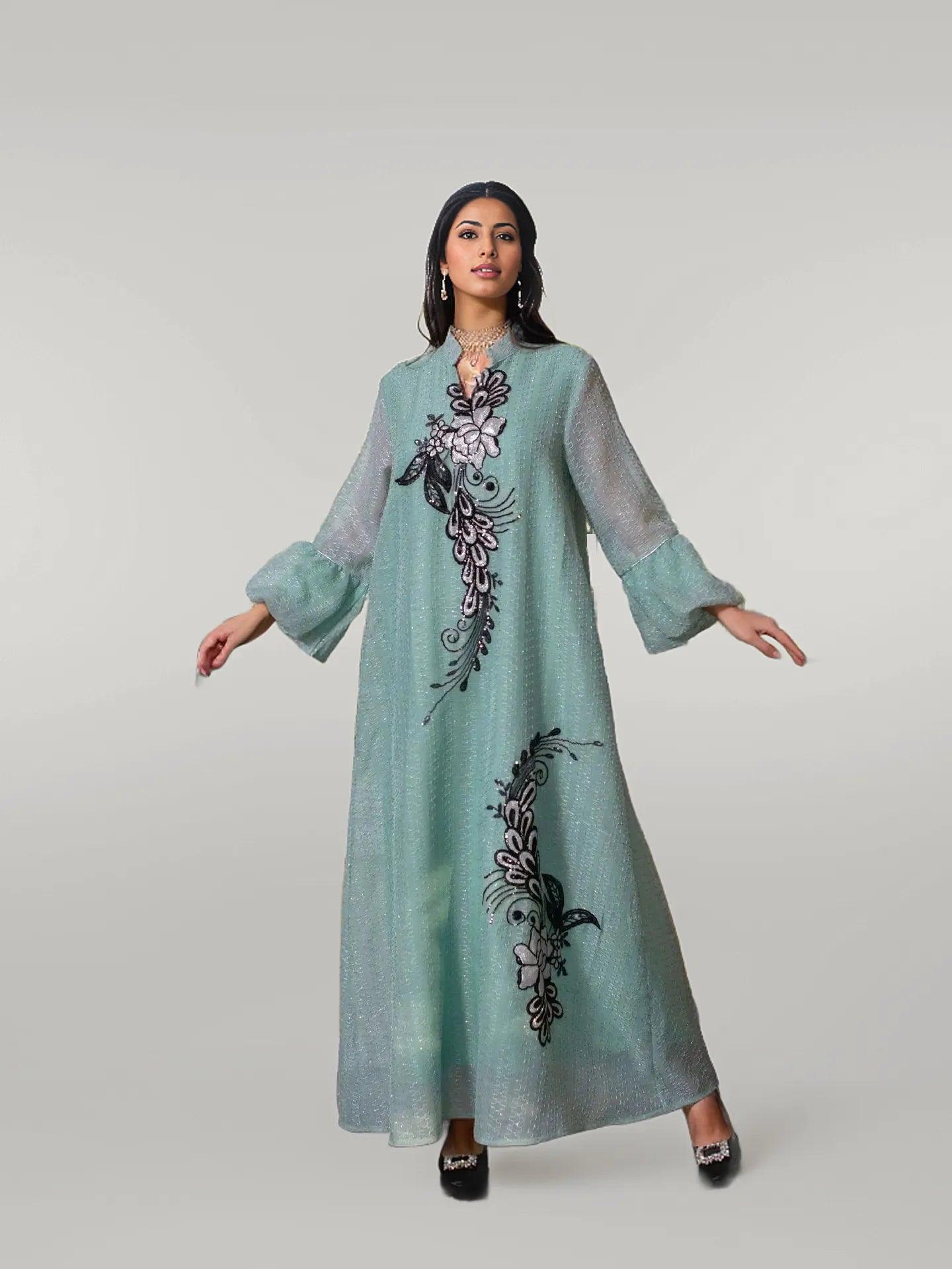 Casual/Party Wear Kaftan Dress with Floral Embroidery Shopabaya Casual/Party Wear Kaftan Dress with Floral Embroidery Shopabaya