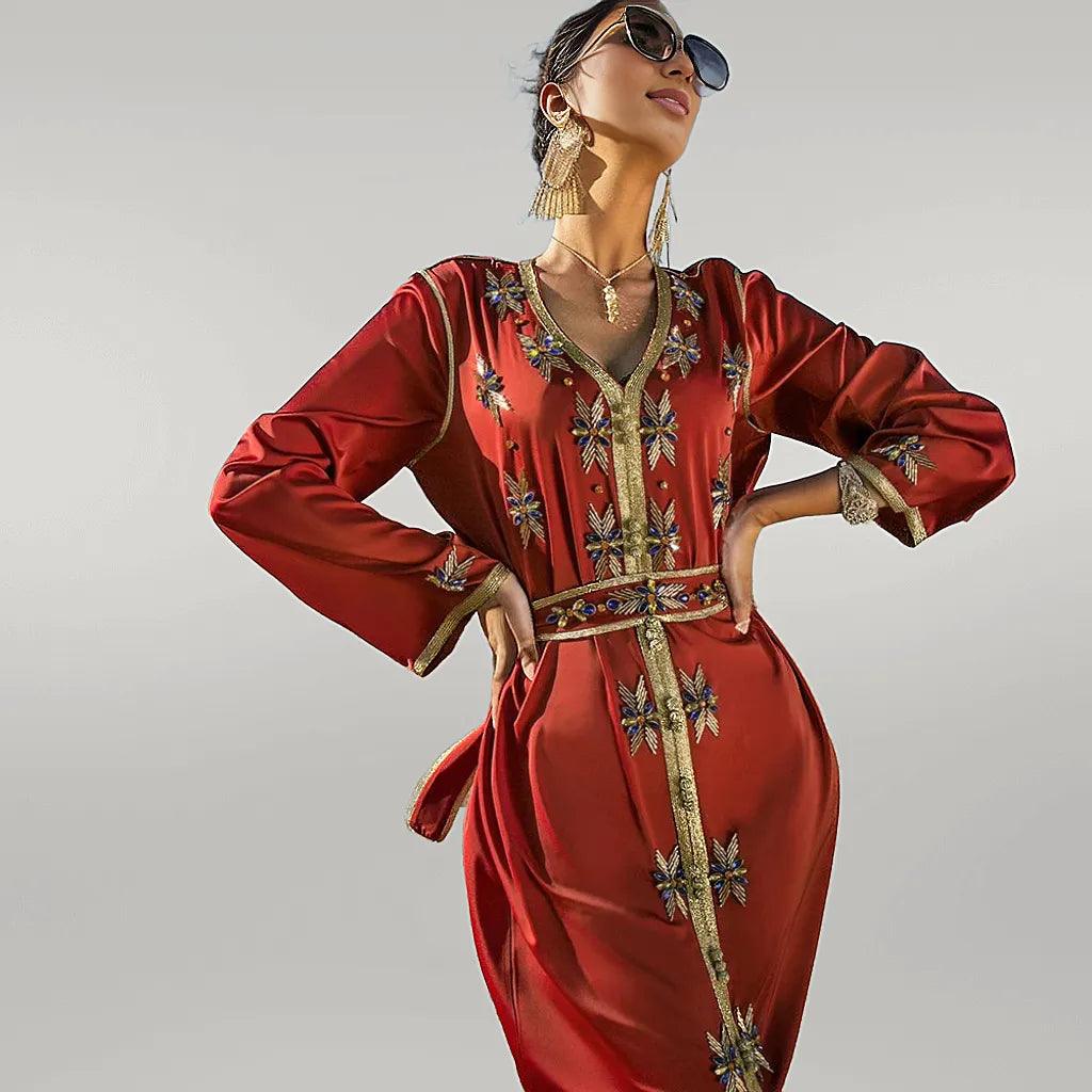 Kaftan with Rhinestones and Embroidery