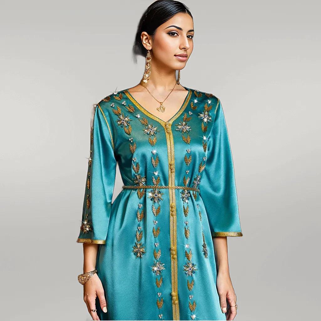 Luxurious Satin Kaftan Party Wear with Rhinestones