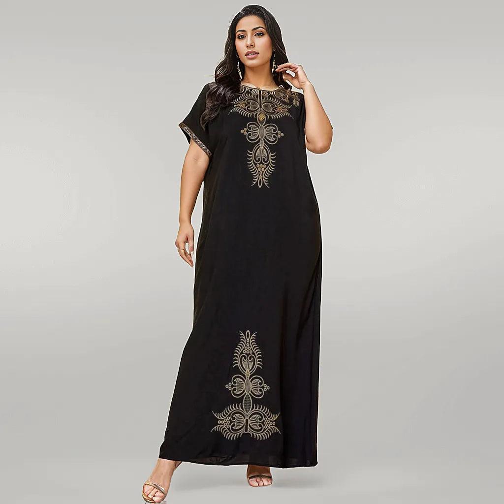 Loose Jalabiya Kaftan Black with Golden Embroidery