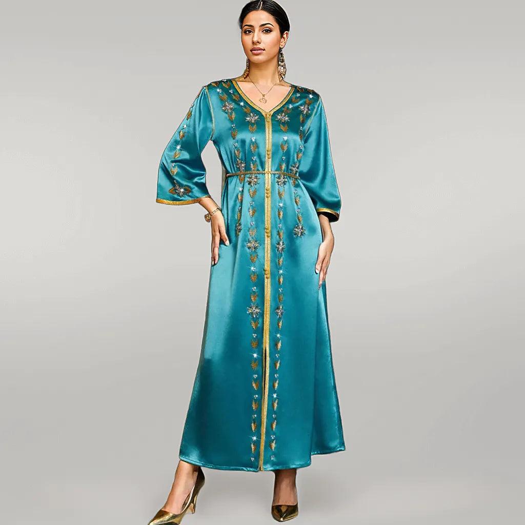 Luxurious Satin Kaftan Party Wear with Rhinestones