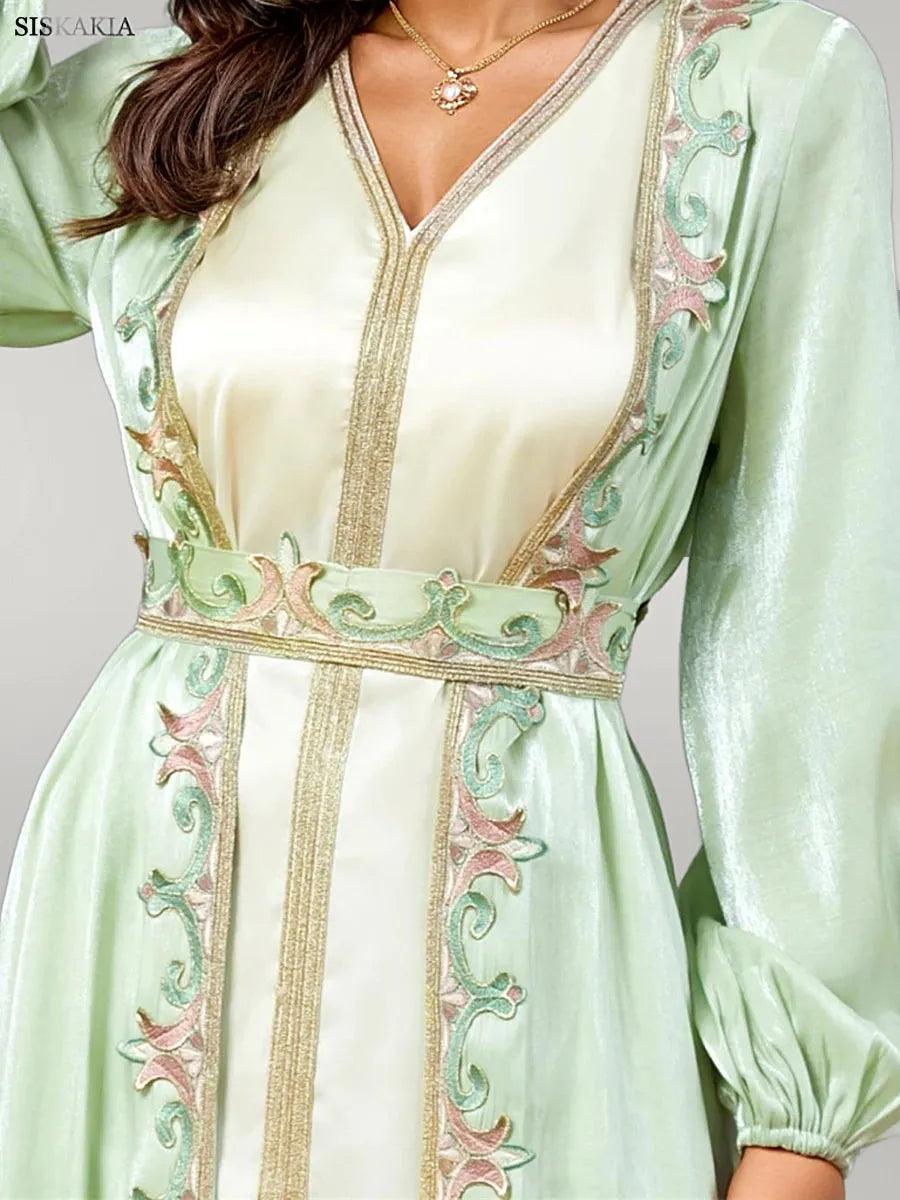 2 Piece Beautiful Kaftan Set with Floral Embroidery and Inner