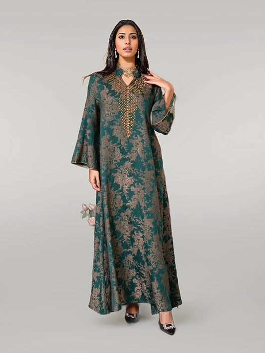 Luxury Kaftan with Beading Stand Collar and Sophisticated Work