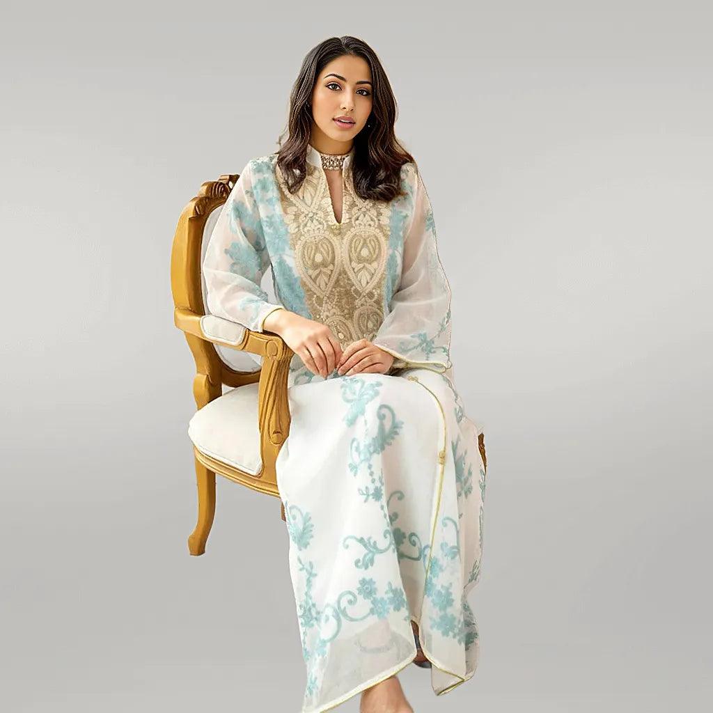Kaftan with Beautiful Print and Golden Collar