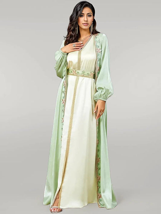 2 Piece Beautiful Kaftan Set with Floral Embroidery and Inner
