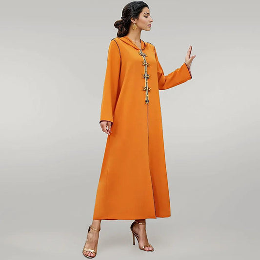 Contemporary Orange Abaya with Rhinestones