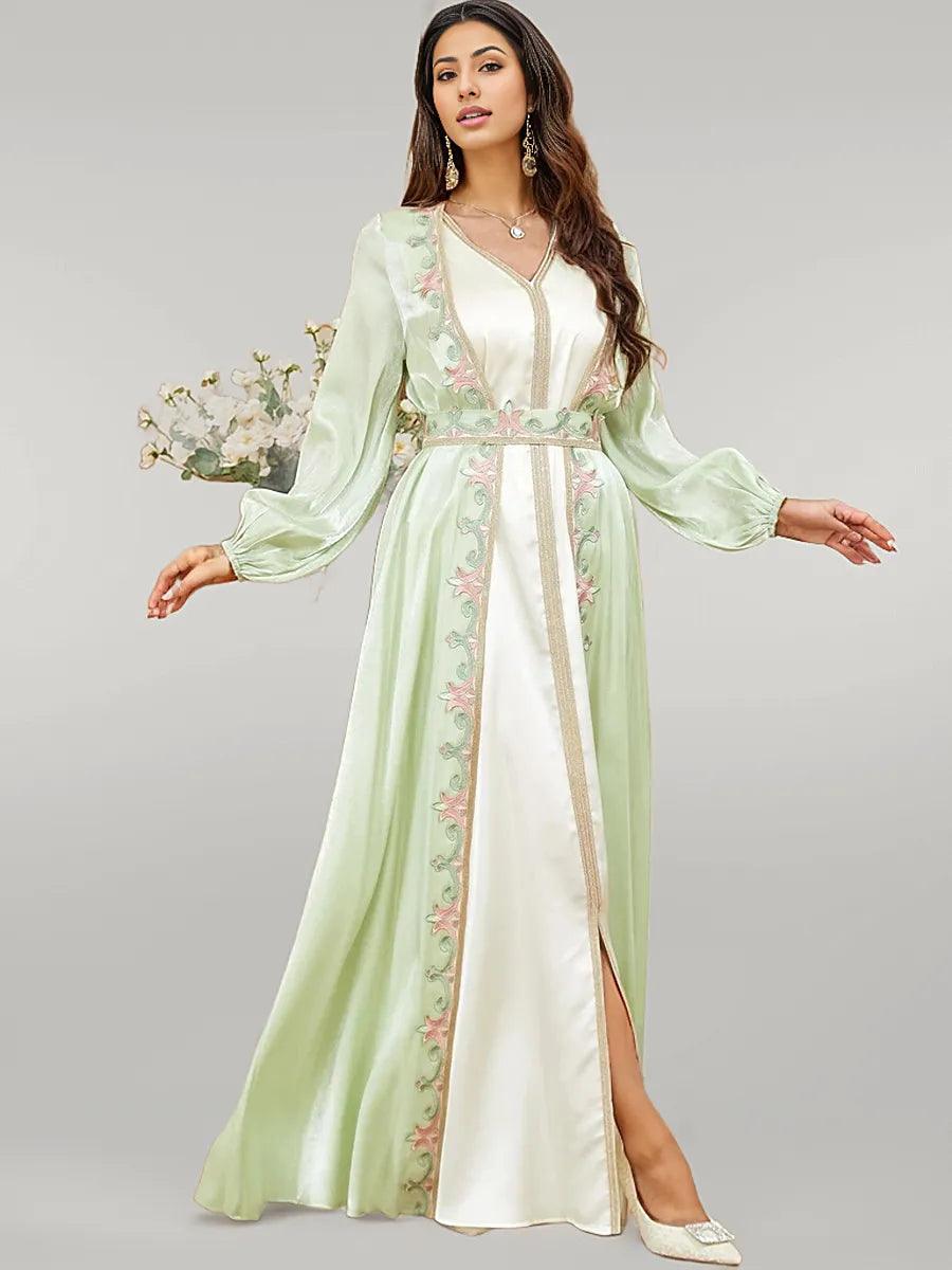 2 Piece Beautiful Kaftan Set with Floral Embroidery and Inner