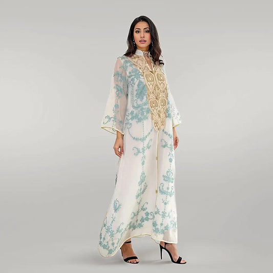 Kaftan with Beautiful Print and Golden Collar