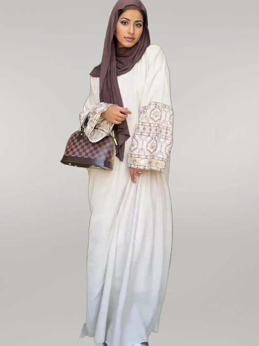 White Abaya with Intricate Sleeve Work