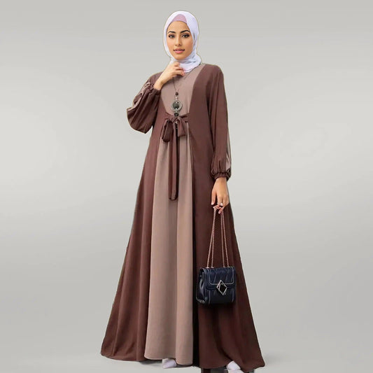 2 Toned Color Abaya in Green, Brown, Purple