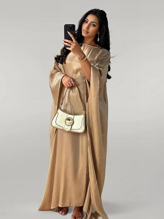 Satin Butterfly Abaya/Kaftan Dress in Beige, Blue, Purple